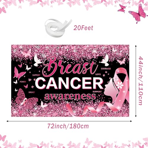 Breast Cancer Awareness Decorations, Breast Cancer Awareness Backdrop,Breasts Cancer Awareness Banner,Pink Ribbon Banner Backdrop for Breast Cancer Decor, 72x43 Inch (BLACK)