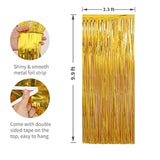 3 Pack 3.3 X 9.9 Ft Gold Foil Fringe Glitter Curtains Party Decorations, Tinsel Backdrop For Parties, Door Streamers For Birthday, Photo Booth Backdrops, Party Decor