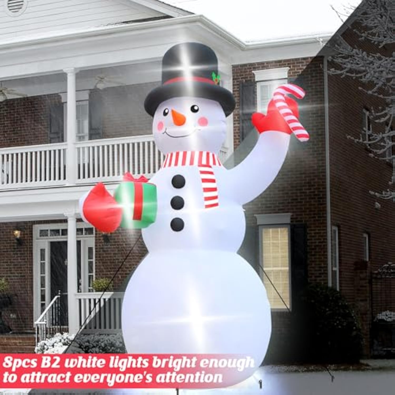 Christmas Inflatables, 14Ft Snowman With Present Box And Candy Cane, Lighted Christmas Snowman Blow Up Decorations, Chri