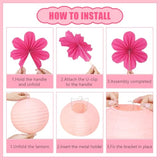 19 Pcs Pink Party Decorations, Light-Hot Pink Hanging Paper Lanterns, Paper Flowers Fans, Tissue Pom Poms, Floral Backdrop Wall Decor For Birthday Baby Showers Bridal Wedding Valentines Classroom