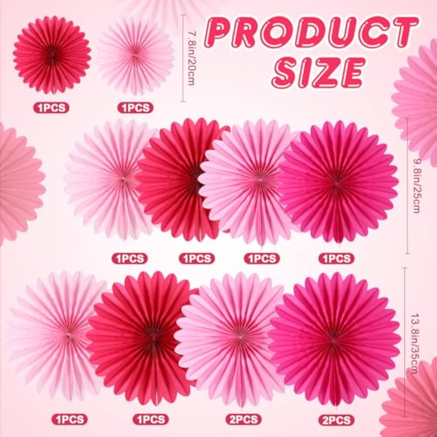 12Pcs Paper Fans Hot Pink Party Decorations Tissue Paper Flowers Decorations Paper Fans Party Decorations For Girl Groovy Birthday Baby Shower Wedding Bachelorette Room Wall Hanging Décor