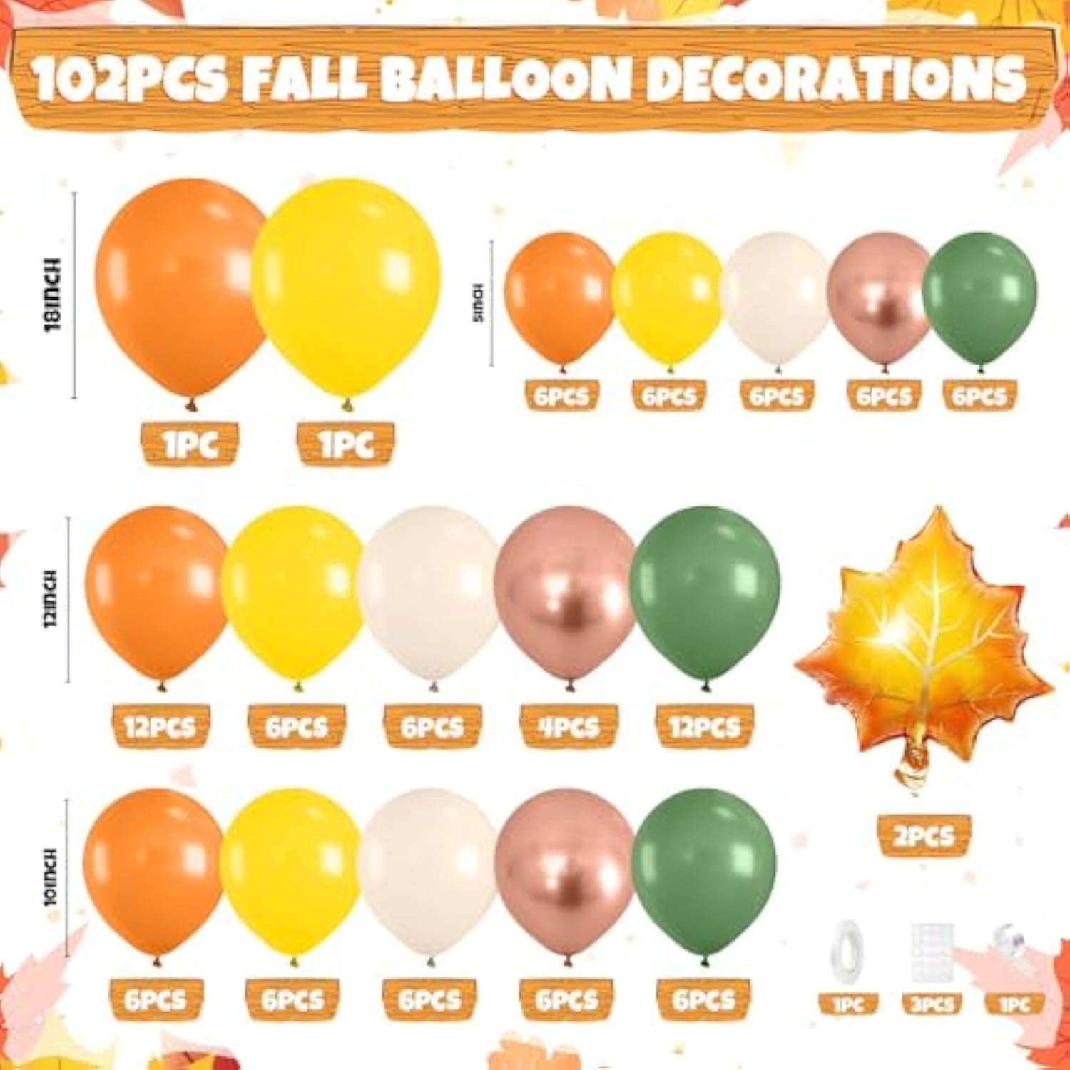Fall Balloon Arch Kit – Orange, Yellow & Rose Gold with Maple Leaf Balloons