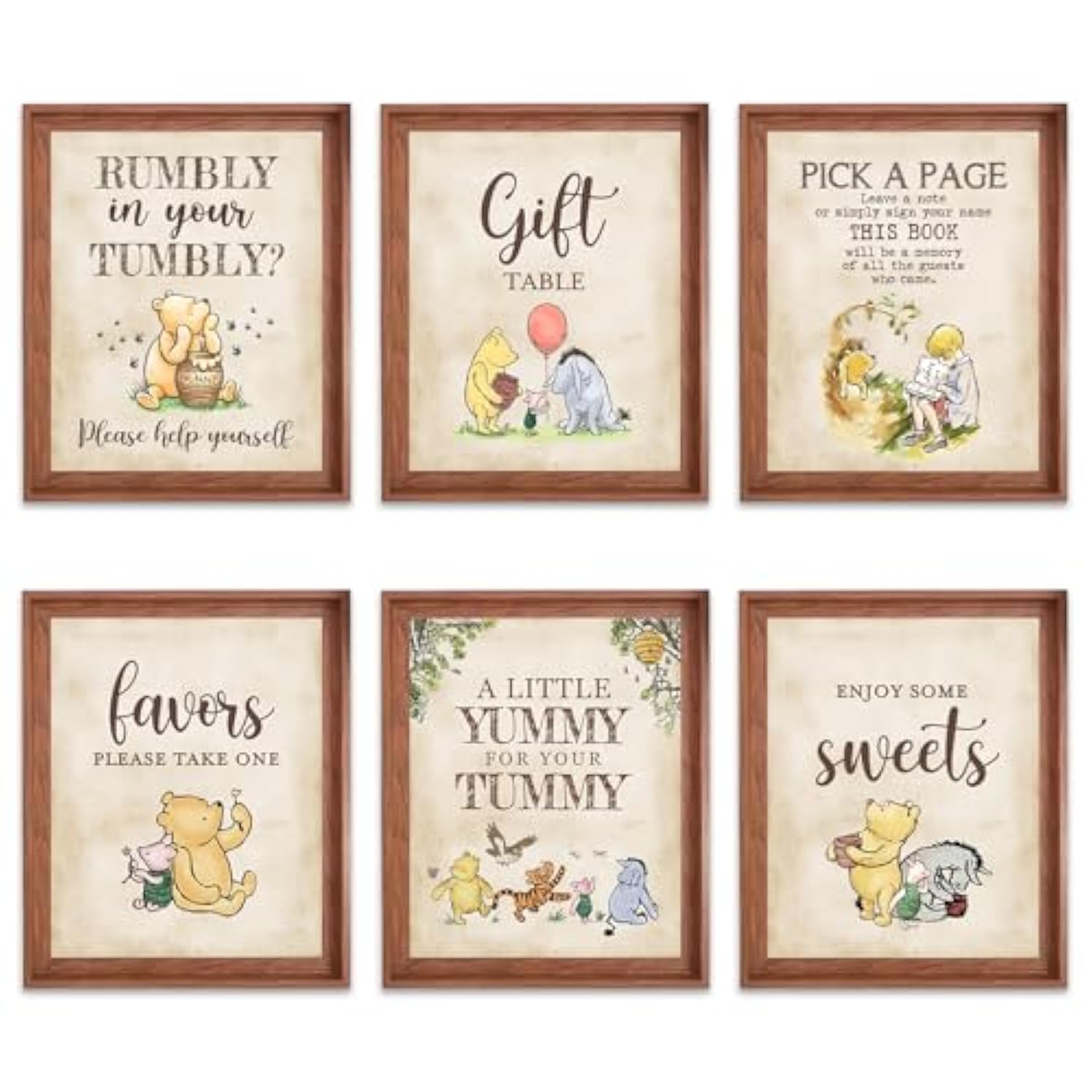 6Pcs Winnie Table Signs A Little Yummy For Your Tummy For Baby Shower Decorations 8X10Inchs Centerpieces Birthday Decorations