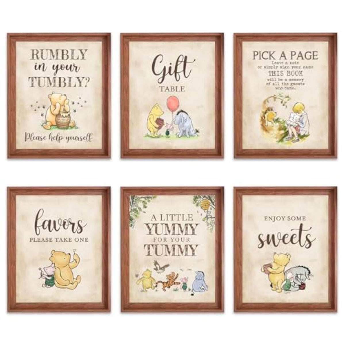 6Pcs Winnie Table Signs A Little Yummy For Your Tummy For Baby Shower Decorations 8X10Inchs Centerpieces Birthday Decorations