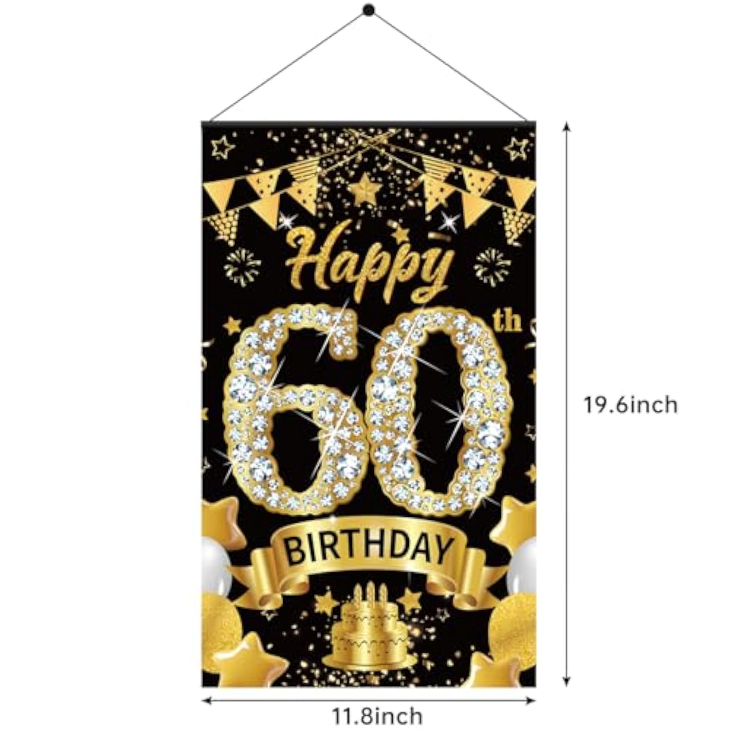 60Th Birthday Decorations Door Banner Sign For Men Women, Happy 60 Birthday Door Hanging Party Supplies, Black Gold Sixty Year Old Bday Wall Hanger Decor