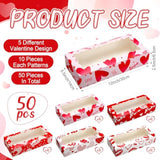 50 Pieces Valentines Cookie Boxes With Window Valentine'S Day Treat Boxes 12'' X 5.5'' X 2.5'' Heart Bakery Red Heart Cupcake Gift Decorations For Wedding Party Favors