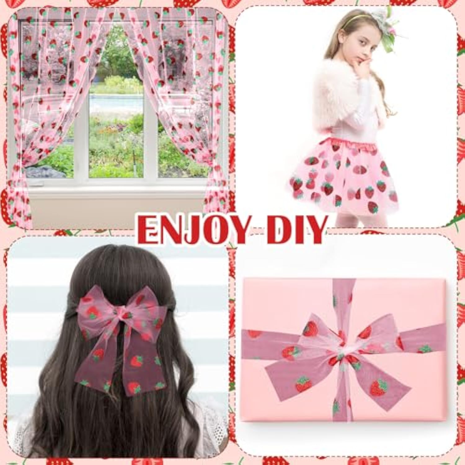 8 Pcs 29 X70 Inch Strawberry Shiny Glitter Tulle Table Runner Pink Sheer Lace Tablecloth For Party Decorations Shortcake Birthday Wedding Bridal Shower Party Home Kitchen Table Decor