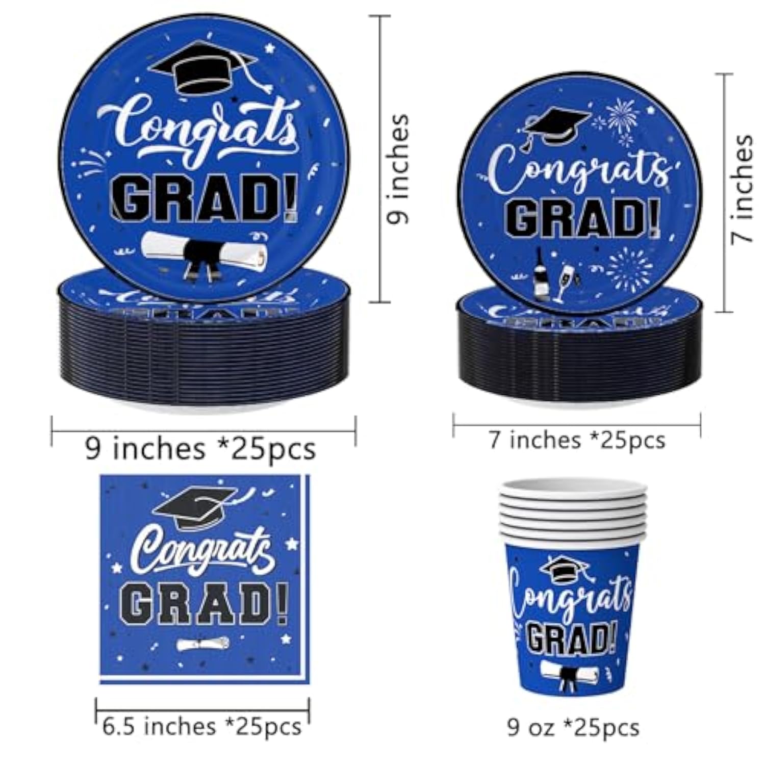 2025 Graduation Party Decorations, 195Pcs Class Of 2025 Decorations Include Congrats Grad Banner, Backdrop, Tablecloth,Ballons,Graduation Paper Plates,Cups And Napkins