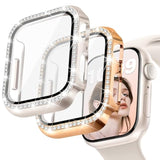 2 Pack Bling Case With Hd Screen Protector Compatible With Apple Watch Series 4 5 6 Se 40Mm, Women Glitter Diamond Rhinestone Bumper Face Cover For Iwatch Accessories 40Mm Starlight/Rose Gold