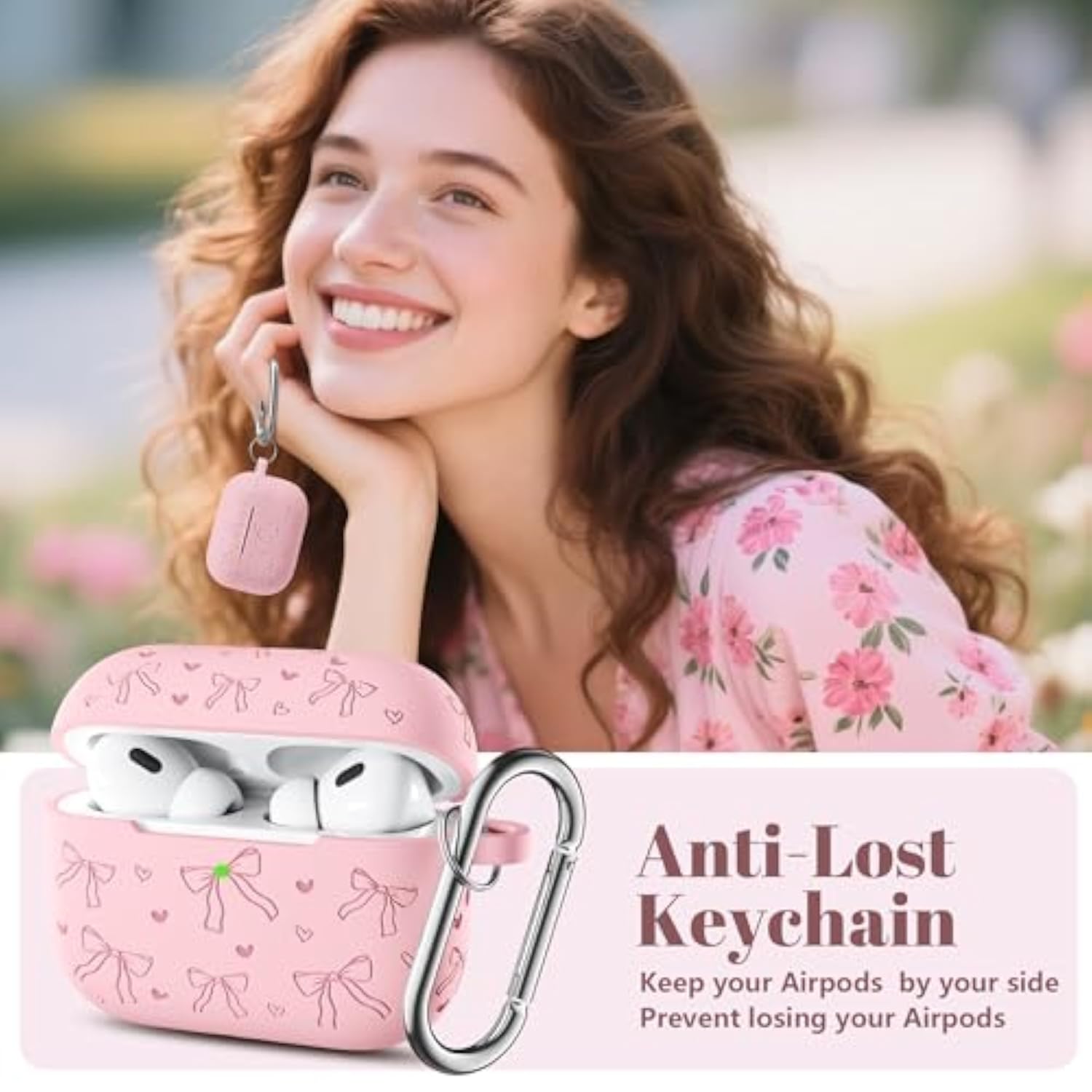 AirPods Pro 2 Case Cover with Cute Bow Heart Engraved Girly Design Soft Silicone Cover, Compatible with Apple AirPods Pro Case for Women, 360°Protection, Pink