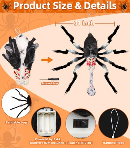 31" Giant Spider Animatronics Halloween Hanging Decorations with Spider Egg