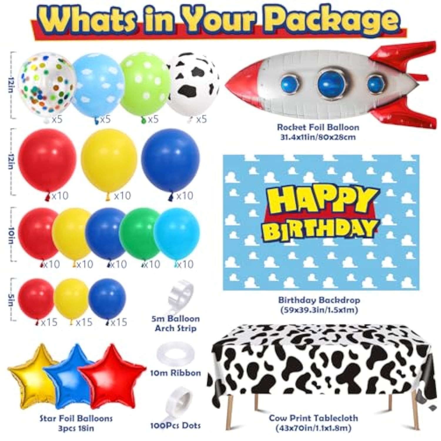 154Pcs Toy Inspired Story Birthday Party Decorations Supplies For Kids Teen, Balloon Arch With Backdrop Tablecloth Cow Print Balloons Star Rocket, Cartoon Game Girls Boys Birthday Party Decor