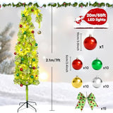 52Pcs 7.5 Ft Artificial Lighted Christmas Tree With Stand Bendable Christmas Tree With String Lights Ball Bow Whimsical Plastic Prelit Xmas Trees Holiday Party Decoration For Room Home Office Decor