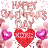 Happy Galentine's Day Balloons Decorations Letters Banner Women Lady 18" Heart Balloons Alphabet Foil Mylar Balloons with 1375 Pcs Artificial Rose Petals for Valentines Day Decor Photo Prop