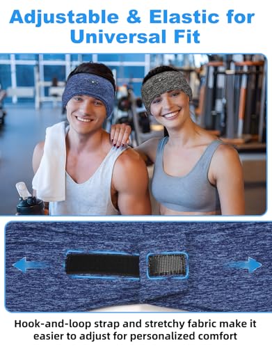 Adjustable Sleeping Headphones, 2-Pack Headband Headphones With Fastener, Bluetooth Headband With Thin Speakers Mic For Men Women, Yoga, Running, Workout, Travel - Black&Gray