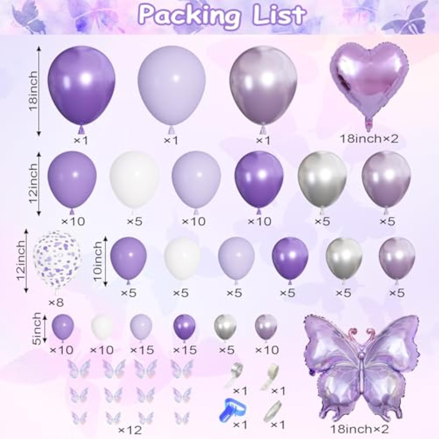 171pcs Purple Butterfly Balloon Arch Kit – Lavender & Silver Balloons for Parties