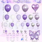 171Pcs Purple Butterfly Balloons Arch Garland Kit, Purple Silver Different Sizes Lavender Lilac Butterfly Foil Balloons For Baby Bridal Shower Birthday Party Decoration