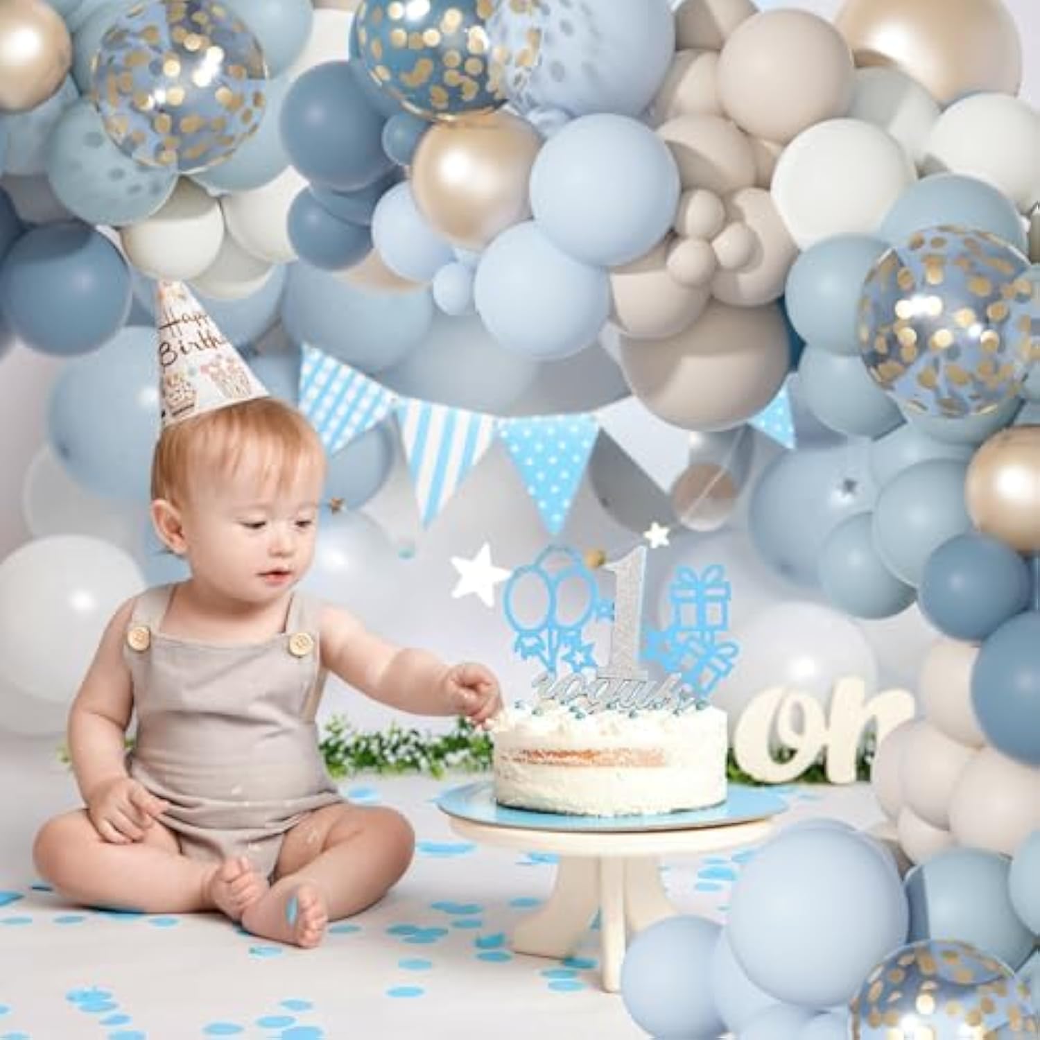 Dusty Blue Balloons Arch Garland Kit, Different Sizes 18 12 10 5 Inch Dusty Blue Sand White Baby Blue Latex Metallic Confetti Balloon For Baby Boy Shower Wedding Birthday Party Decorations