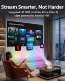 Built-In Appsmini Projector With Wifi And Bluetooth, Support 4K, Portable Projector, 5W Sound Base Speaker, 170 Ansi, Android, Auto Vertical Keystone 210° Rotatable Proyector