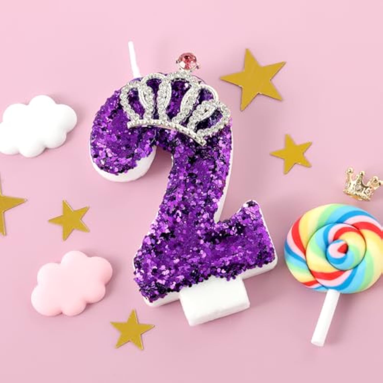 Purple Birthday Candle Crown Number 2 Candles Cake Candle,Purple Birthday Cake Topper Cupcake Decorations Party Decor For Girls And Women Anniversary Celebrations Supplies Favors