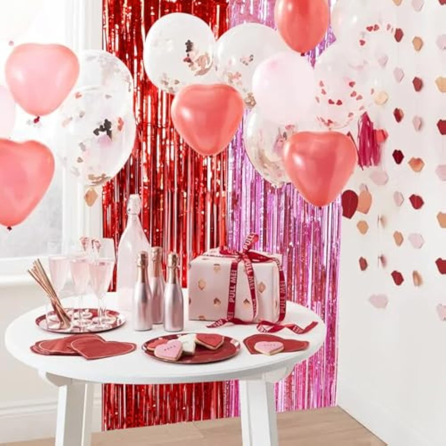Valentine'S Day Door Streamers,Red And Pink Photo Booth Backdrop Metallic Streamers Foil Fringe Curtain For Birthday Valentine'S Day Bridal Shower Engagement Party Decoration