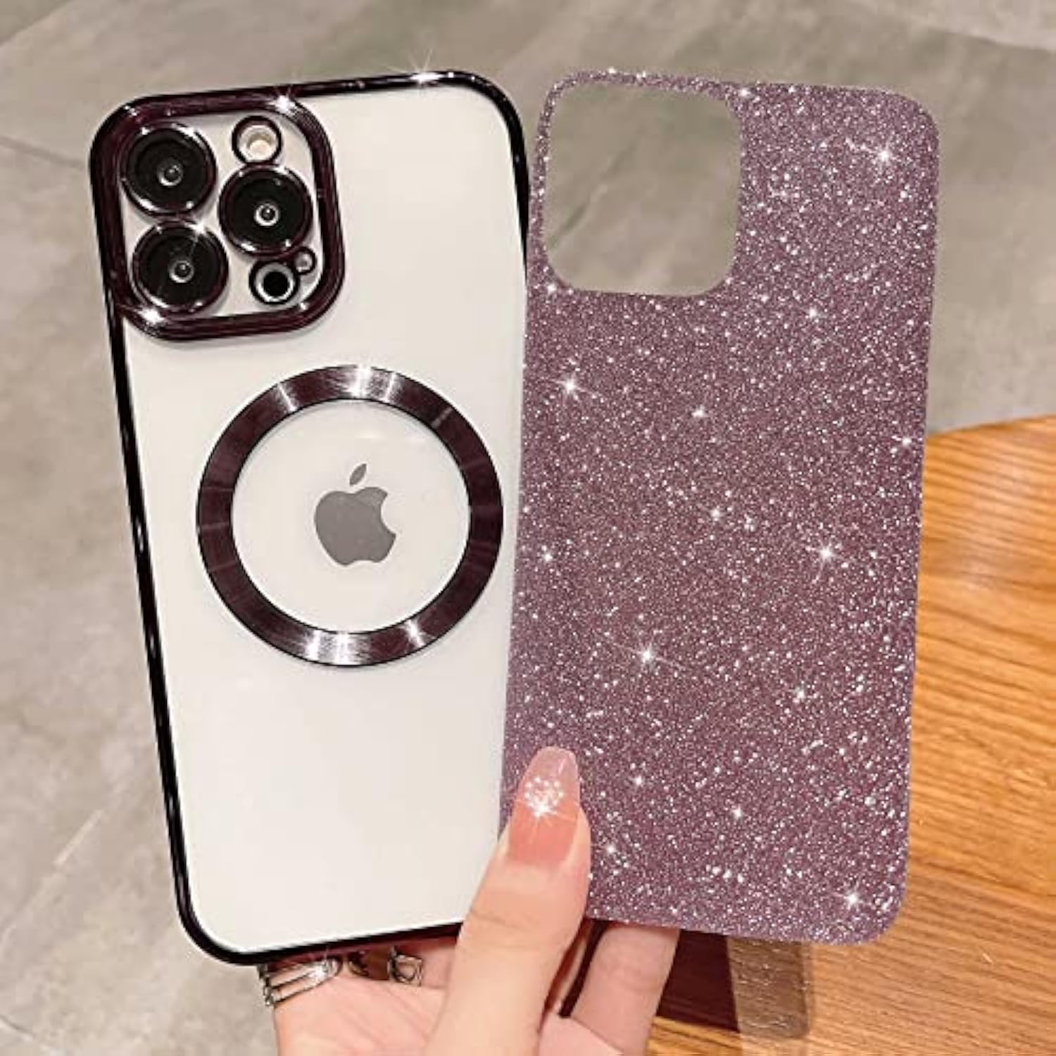 Compatible With 12 Pro Max Magnetic Glitter Case, Luxury Plating Cute Bling Clear Phone Case, Compatible With Magsafe For Women Girls With Camera Protector Back Cover - Purple