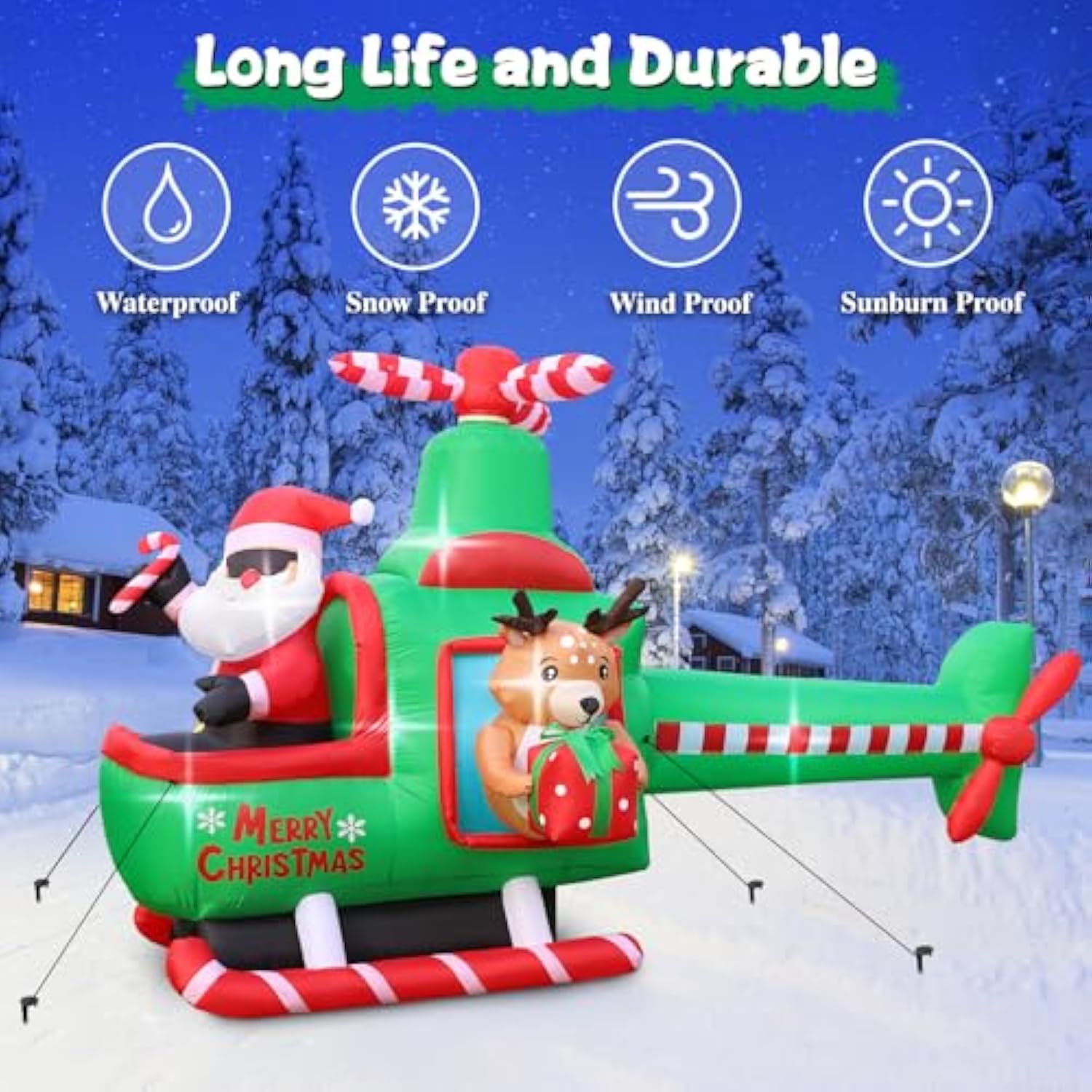 8.5 Ft Long Christmas Inflatable Outdoor Decorations, Blow Up Santa Claus Helicopter With Bright Led Lights, Christmas S