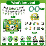 22 PCS Soccer Party Decorations, Includes Banner, Backdrop, Latex Balloons, Cupcake Toppers, Honeycomb Centerpieces, for Soccer Themed Party Decorations Supplies
