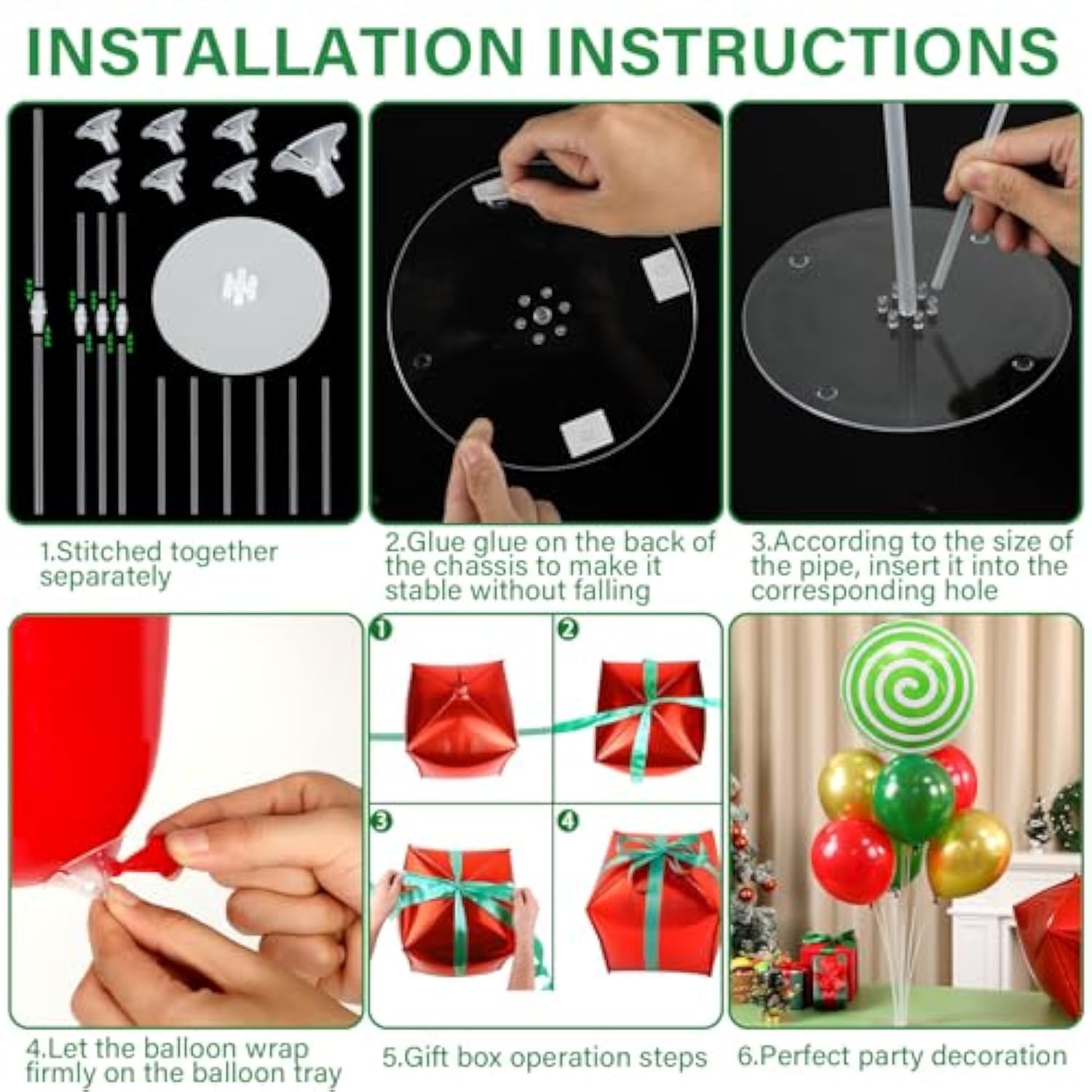 4 Sets Christmas Party Balloons Stand Kit With Gift Box Candy Foil Balloons Party Balloon Centerpiece For Tables For Xmas Holiday Birthday Party Christmas Themed Decorations