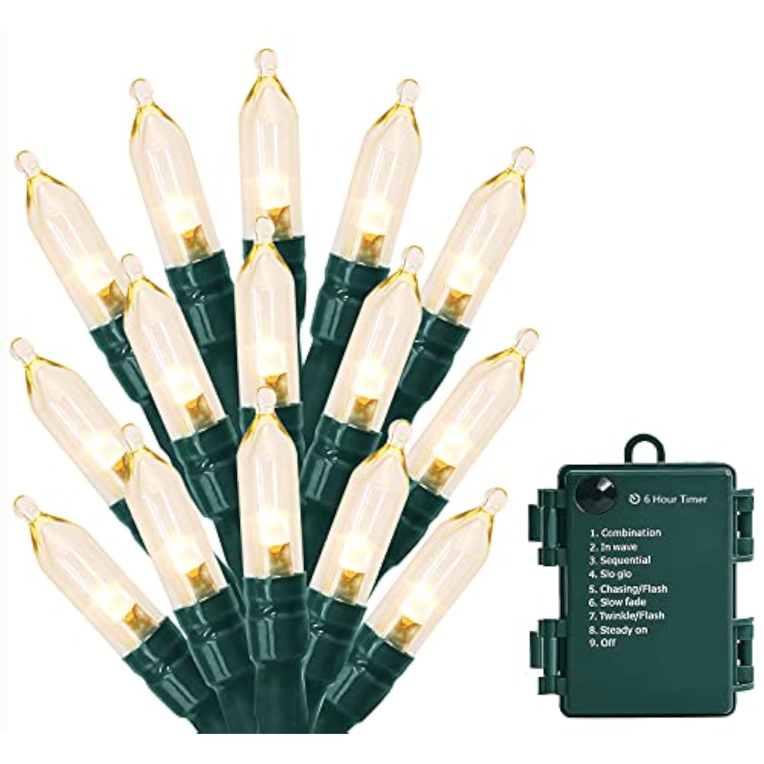 Christmas Light, 33Ft 100 Led Battery Operated String Lights With Auto Timer & 8 Modes, Green Wire Outdoor Waterproof St
