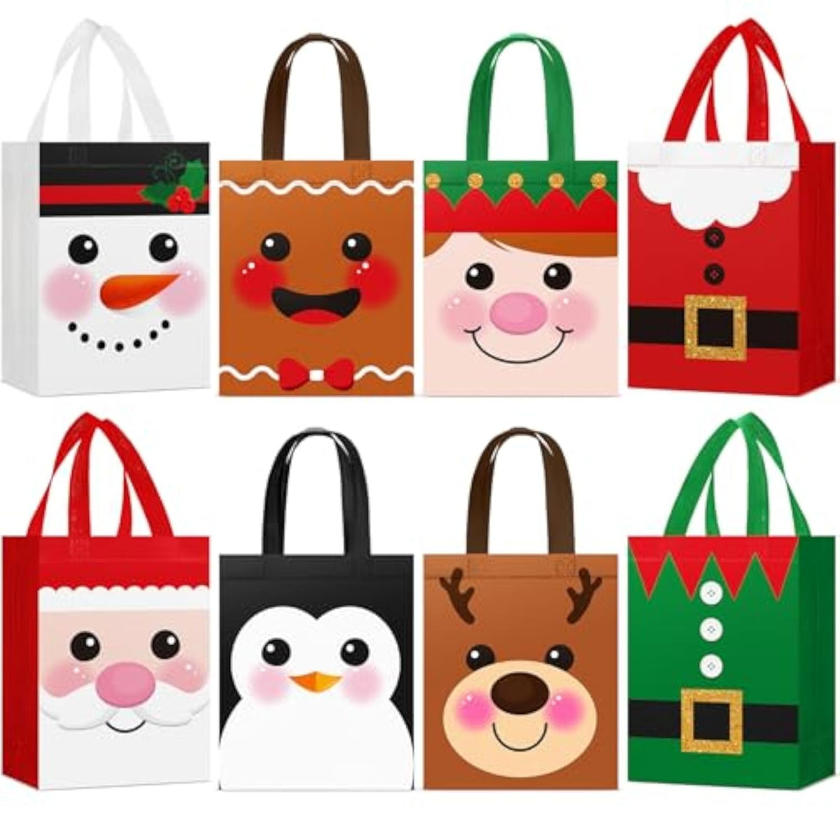16 Pcs Christmas Gift Bags With Handles 10 X 8 X 4 Inch Reusable Multifunctional Non Woven Christmas Gift Doll Bags Wrapping Xmas Party Favors For Holiday Xmas Gifts