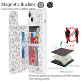 Compatible With Iphone 13 Case With Card Holder, For Iphone 13 Wallet Case For Women Men, Stand And Strap,Leopard Grain Shockproof Protective-White