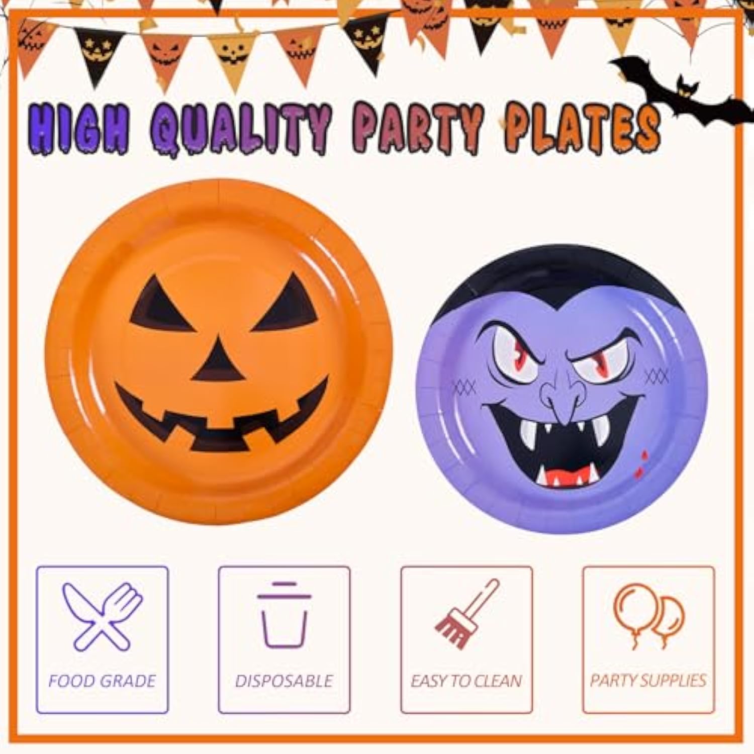 96Pcs Halloween Plates and Napkins Set Pumpkin Bat Ghost Disposable Tableware Serve 24