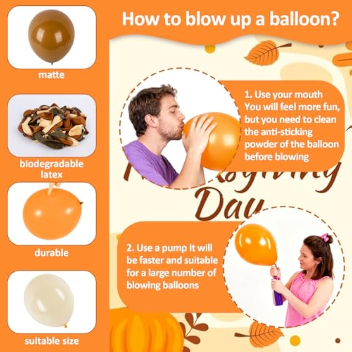 Fall Balloon Garland Arch: 100 Orange, Brown, White Latex Balloons