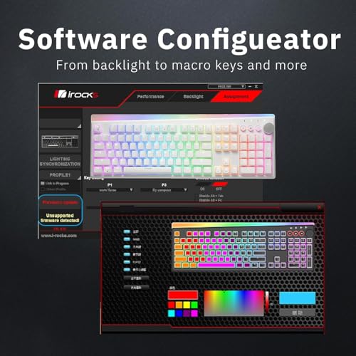 Irocks K71R Wireless Rgb Mechanical Gaming Keyboard, Switches Brown, Pbt 107 Keys Nkro, Rgb Backlit, Dual Wireless/Wired, Compatible With Windows, For Mac, Pc And Laptop, White (Red Switch)