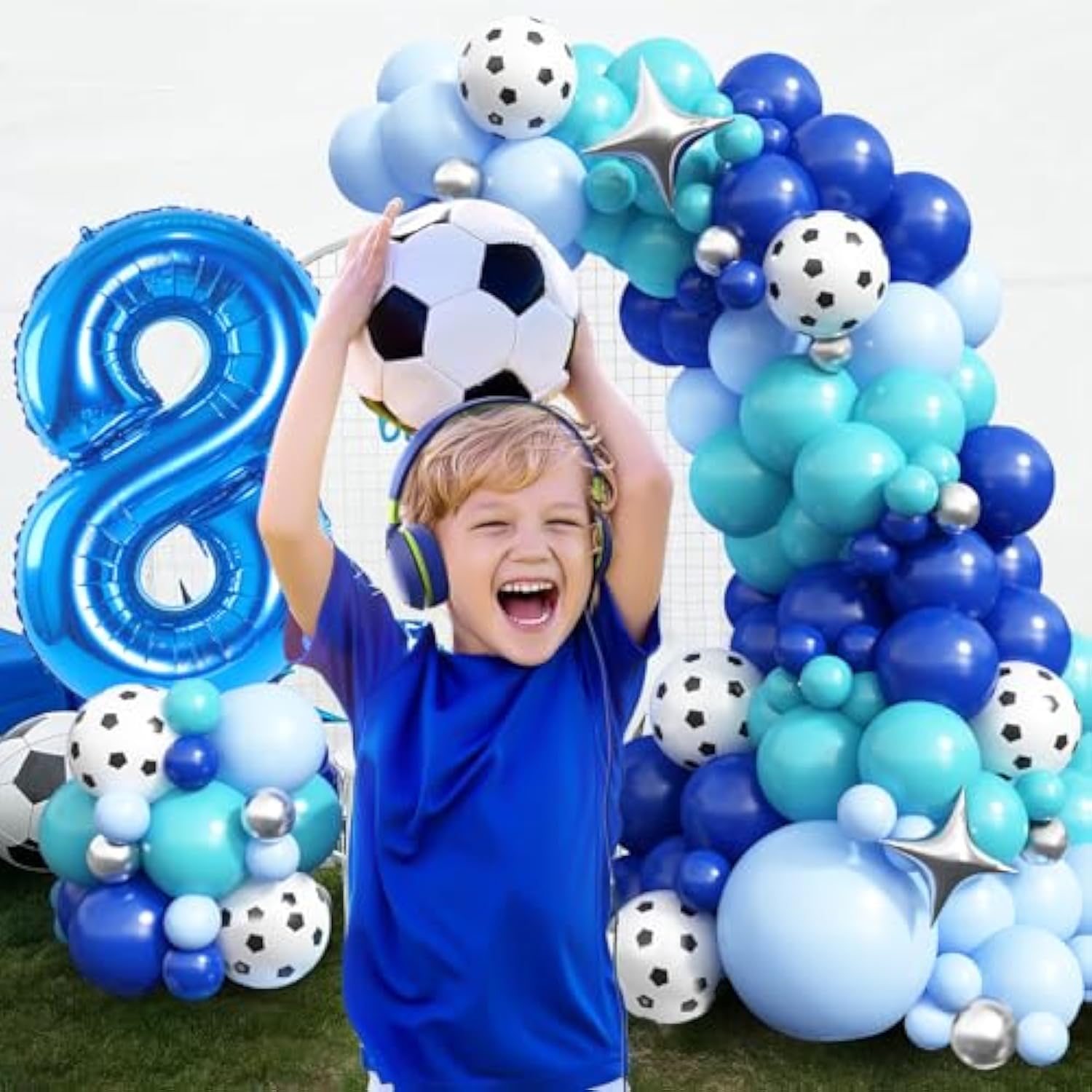 94Pcs Soccer 8th Birthday Balloon Kit Blue Teal Decor for Boys Party