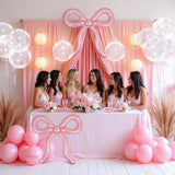4 Pcs Large Pink Bow Balloons Pink Party Decorations For Women And Girls Birthday, Bridal Shower, Baby Shower, Bachelorette Engagement, Halloween Party Supplies 26 X 24 Inch