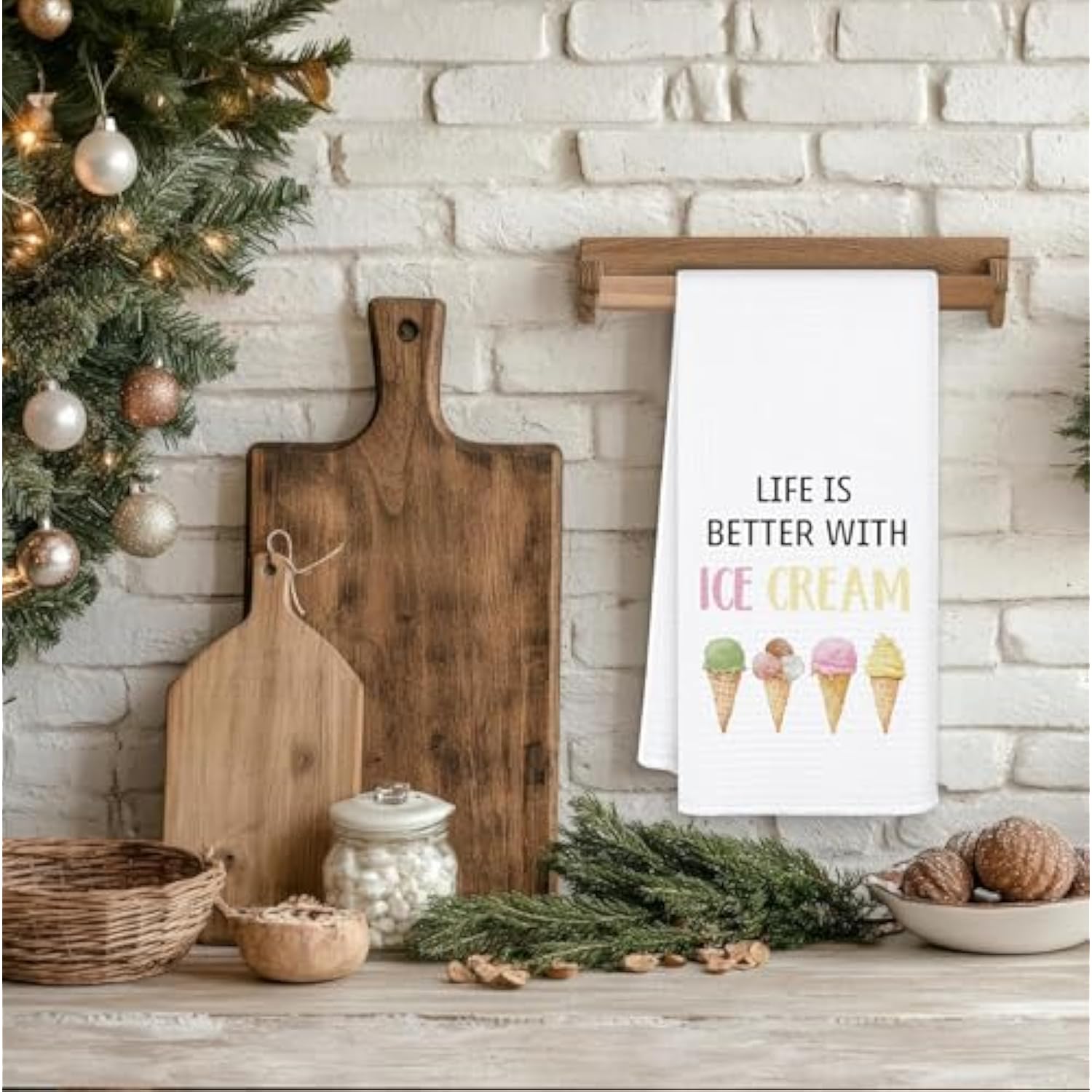 Summer Ice-Cream Kitchen Towels, Ice Creams Lovers Gifts Dish Tea Towels For Kitchen Decor, Life Is Better With Ice Cream Decorative Hand Towels For Bathroom, 16X24 Inch