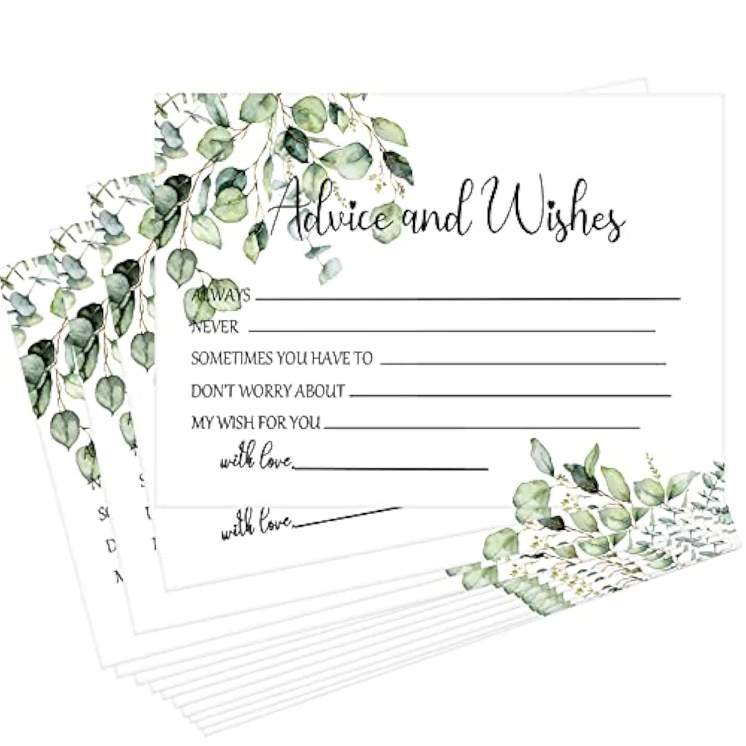 50 Pcs Advice And Wishes Cards, Uncoated Wedding Advice Cards Heavyweight Printed Guestbook For The Bride And Groom, Baby Shower, Wedding Shower, Birthday Party(Leaf Theme)