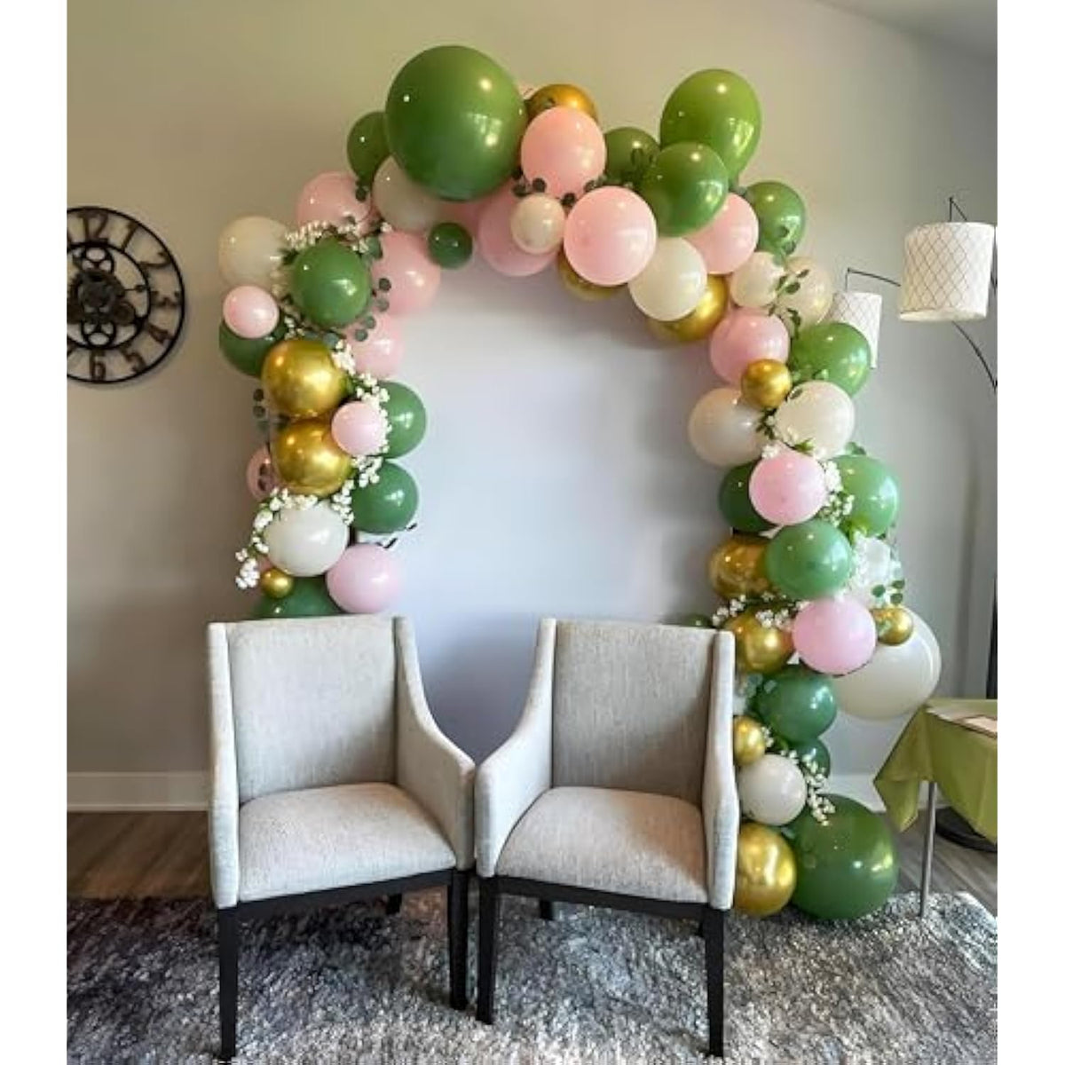 12 Inches Sage Green Gold Pink Balloons Kit, 55Pcs Oliva Green White Metallic Gold And Baby Pink Party Balloons With Ribbons For Birthday Wedding Baby Shower Graduation Eucalyptus Party Decorations