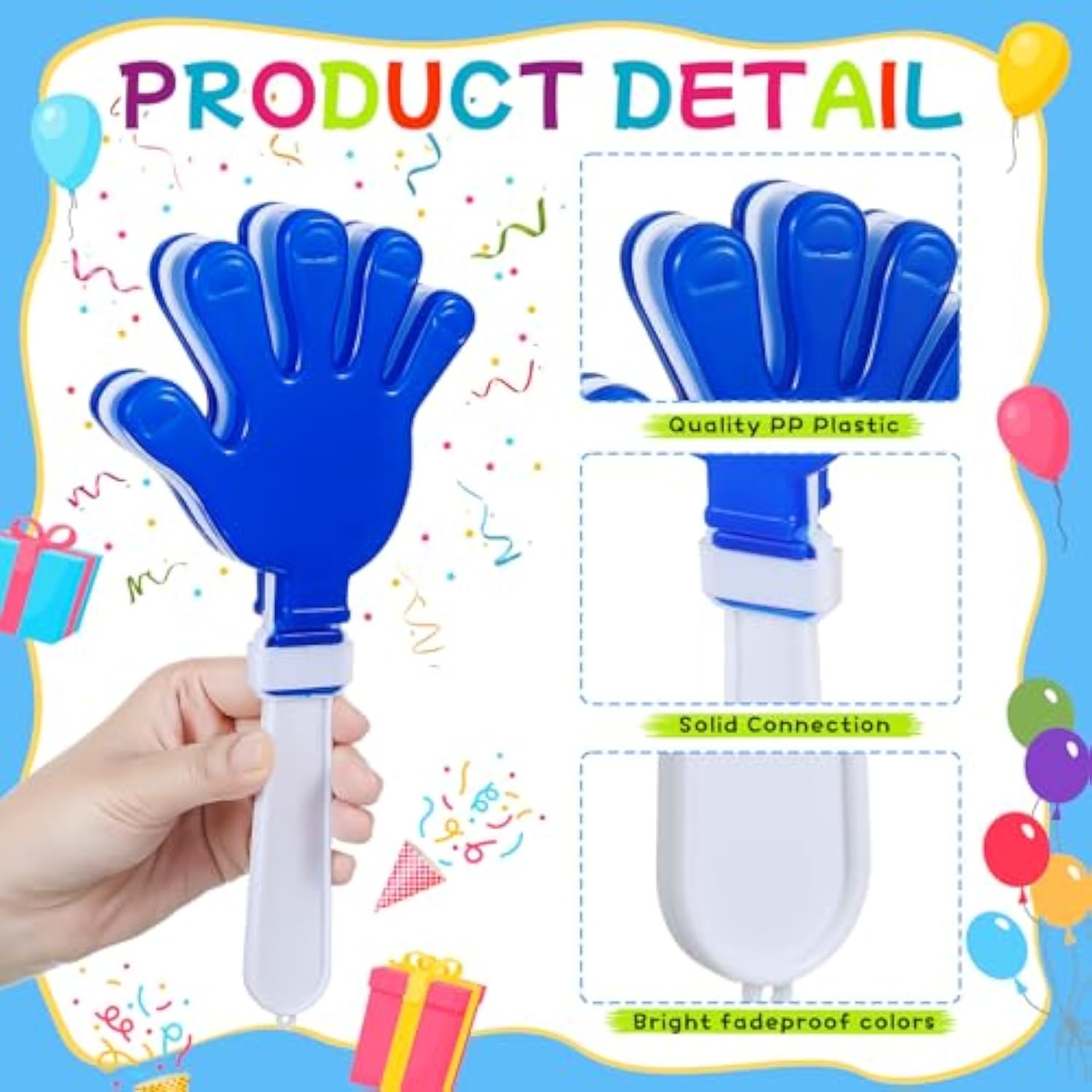 6pcs Jumbo 11 Inch Hand Clappers Blue White Noise Makers Party Supplies