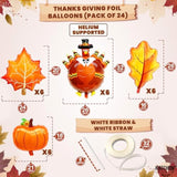 Thanksgiving Balloons Set 24Pcs Pumpkin Turkey Maple Leaf Foil Balloons for Fall Decor Indoor