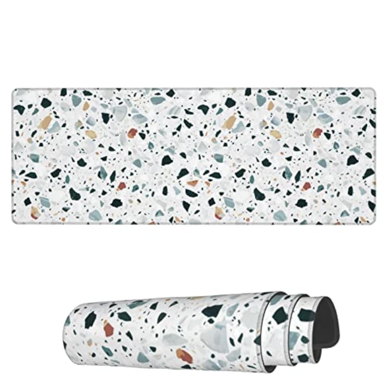 Laptop Mouse Pad Terrazzo Seamless Stone Desk Mat With Stitched Edges 31.5X 11.8 Inch Non-Slip Large Keyboard Rubber Writing Table Mat For Office Home