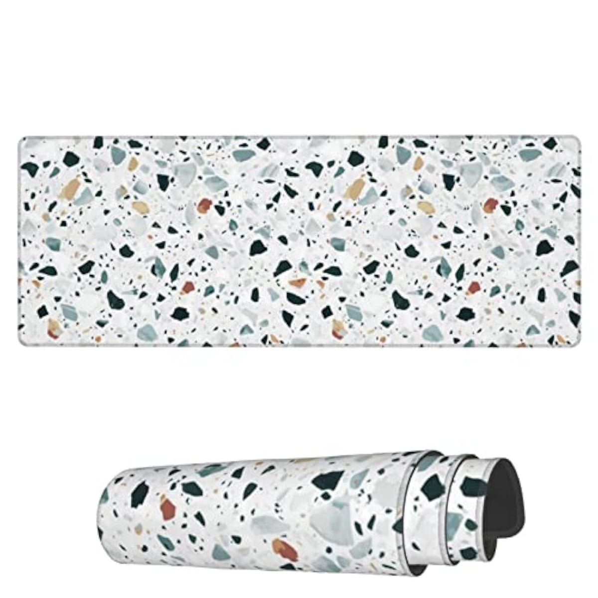 Laptop Mouse Pad Terrazzo Seamless Stone Desk Mat With Stitched Edges 31.5X 11.8 Inch Non-Slip Large Keyboard Rubber Writing Table Mat For Office Home