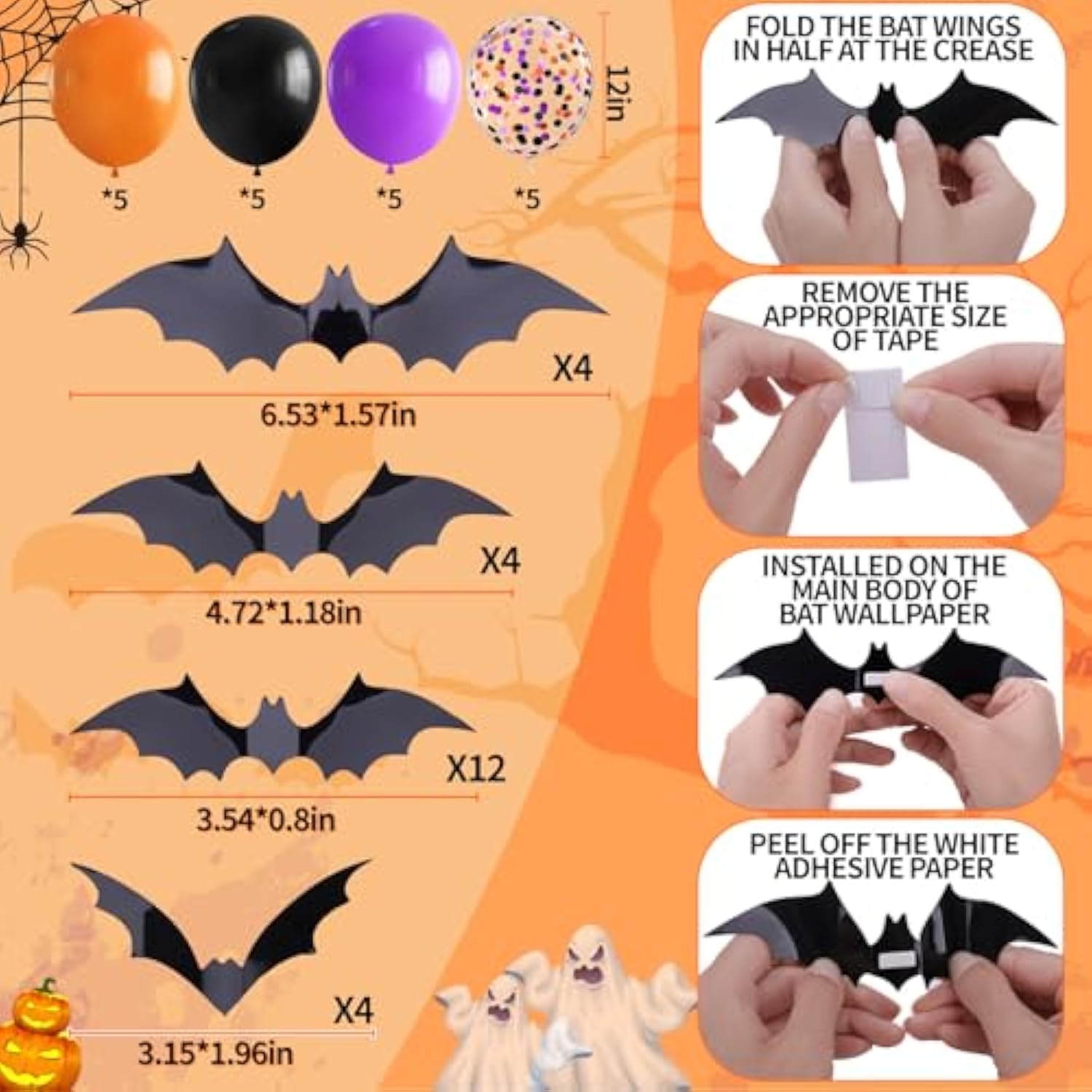 Halloween Birthday Party Decoration Set 70PCS Banner Bat Stickers Purple Orange Black Balloons