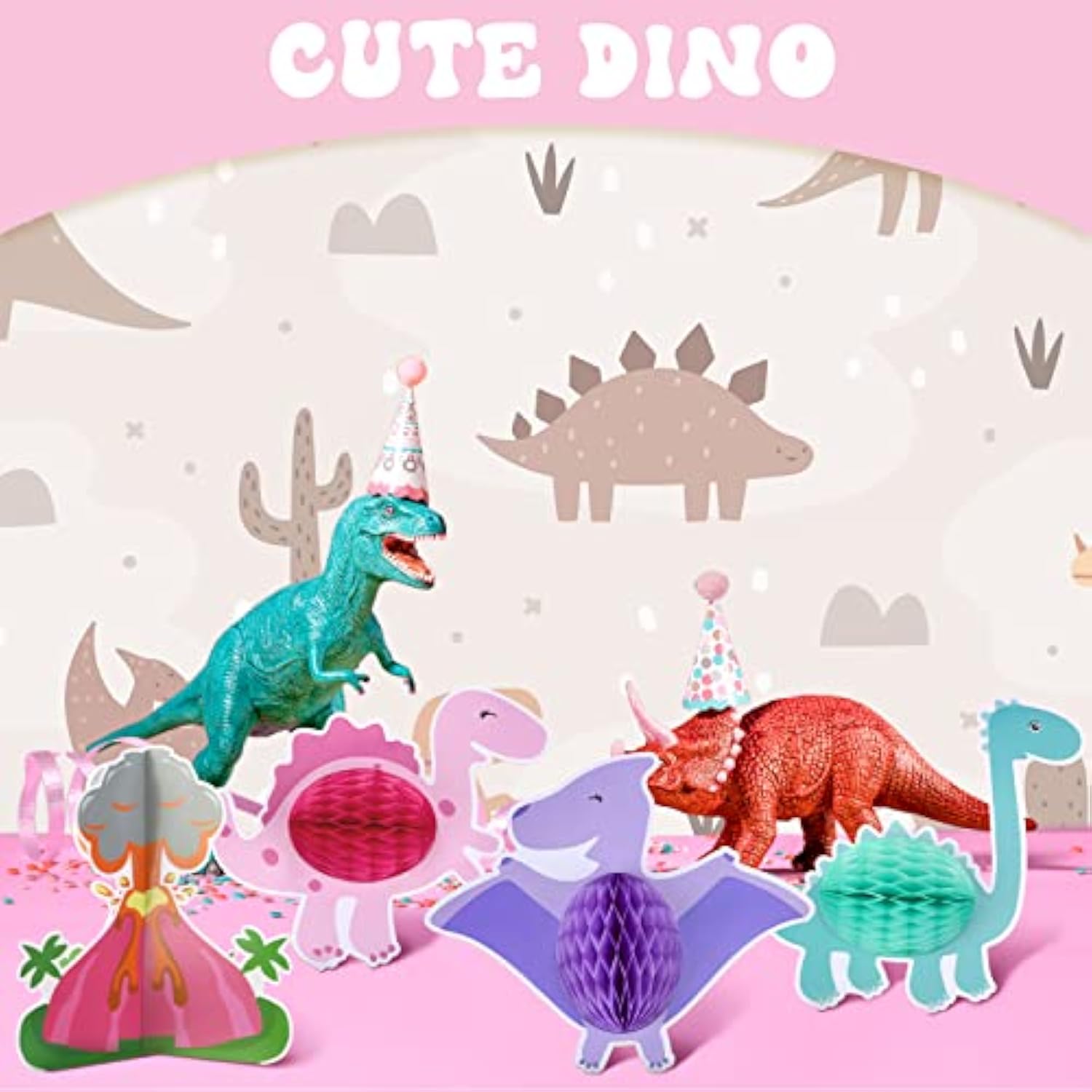 12 Pcs Pink Dinosaur Party Honeycomb Centerpieces Table Decorations Di