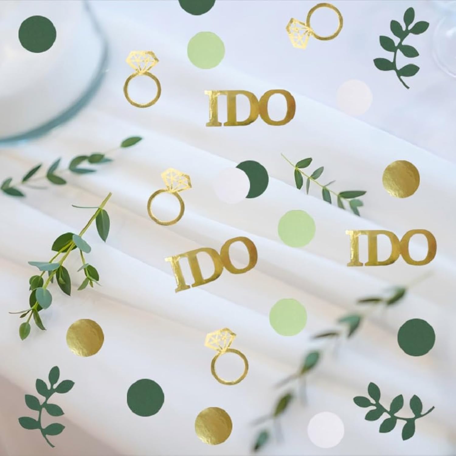 280Pcs Greenery Bridal Shower Table Confetti Decorations, Sage Green I Do Diamond Ring Confetti Decor For Wedding Engagement Bachelorette Bride To Be Party