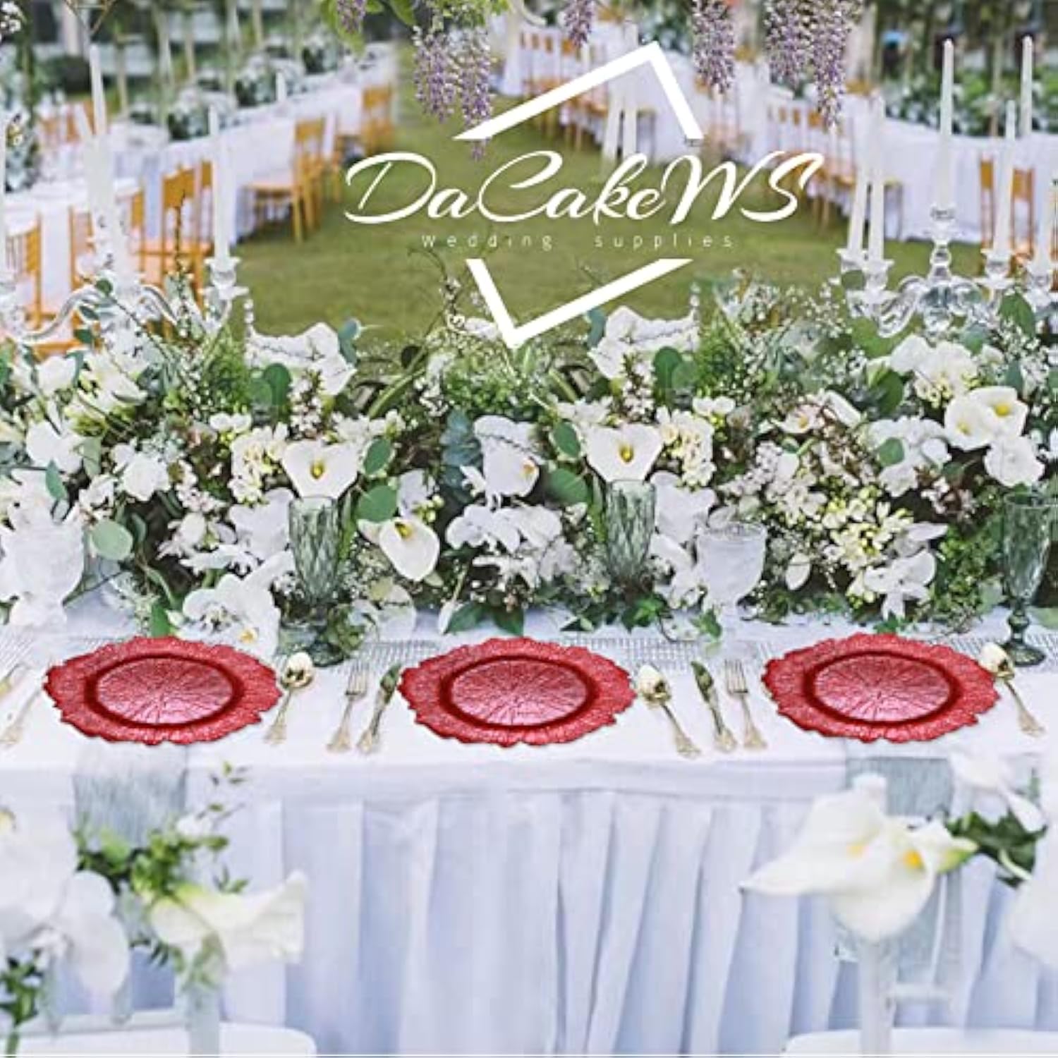 Red Reef Charger Plates 13Inch, Set 10Pcs Plastic Floral Charger Plates Wedding For Dinner,Wedding,Party,Event,Decoration(Reef Red 10)