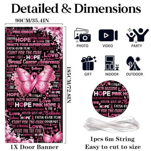 Breast Cancer Awareness Door Banner Butterfly Black Pink Ribbon Hope Decor