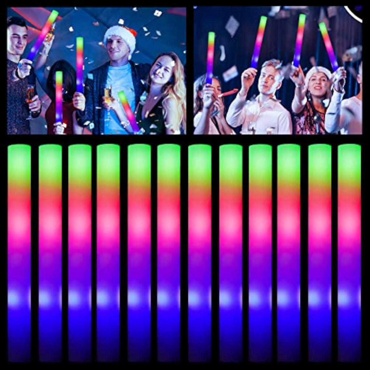 Glow Sticks Bulk - 100 Pcs Led Foam Sticks Glow In The Dark Party Supplies With 3 Modes Flashing Effect, Glow Batons Party Favors For Party Wedding Birthday Concert Halloween Christmas